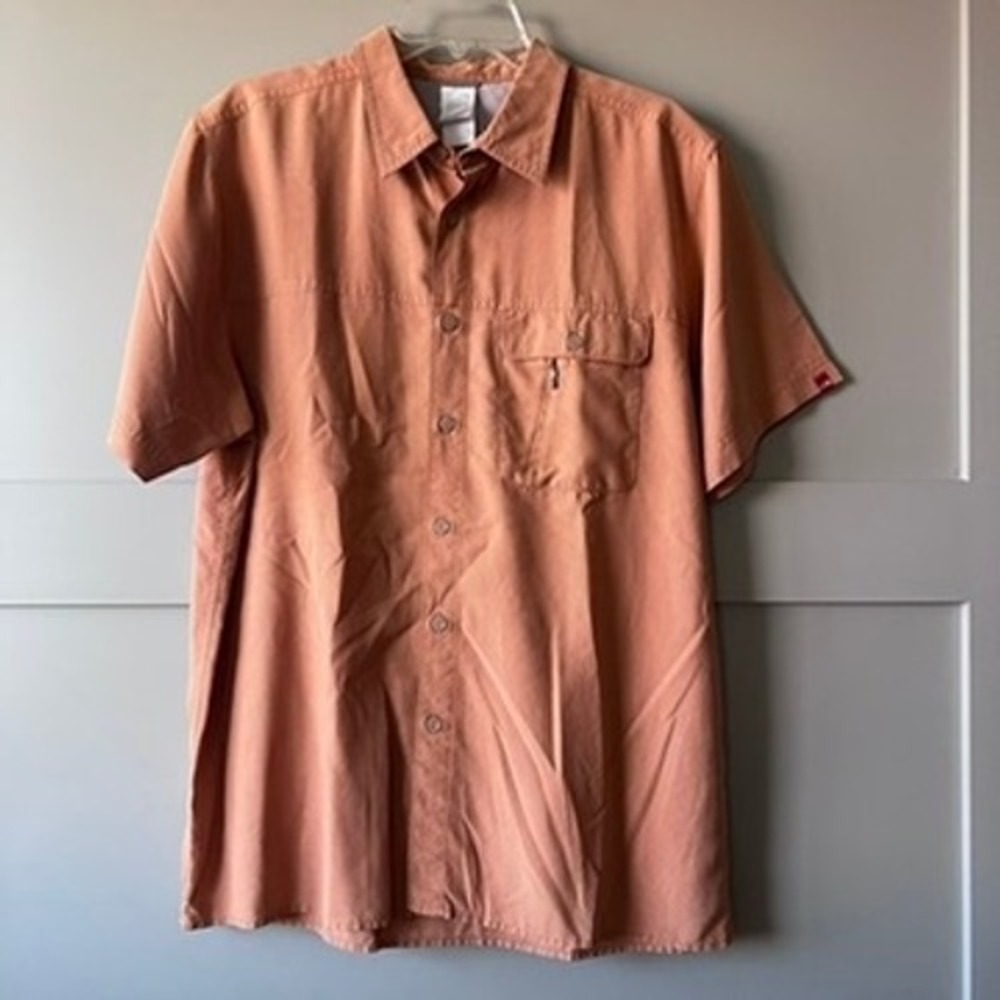 The North Face Men's Short Sleeve Button Down Shirt Orange Outdoor Casual Size L